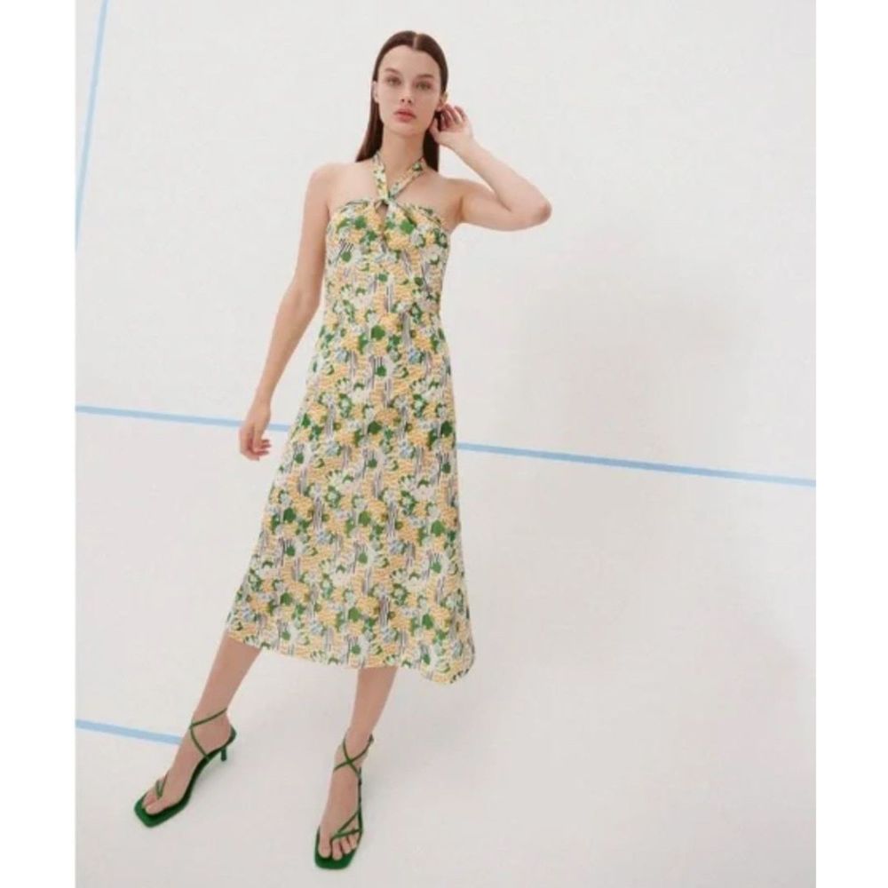 NWT Zara Floral Print Halter Dress Midi Small